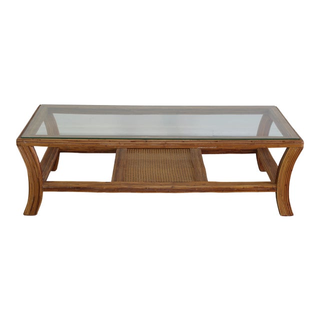 Vintage Pencil Reed Two Tiered Coffee Table For Sale
