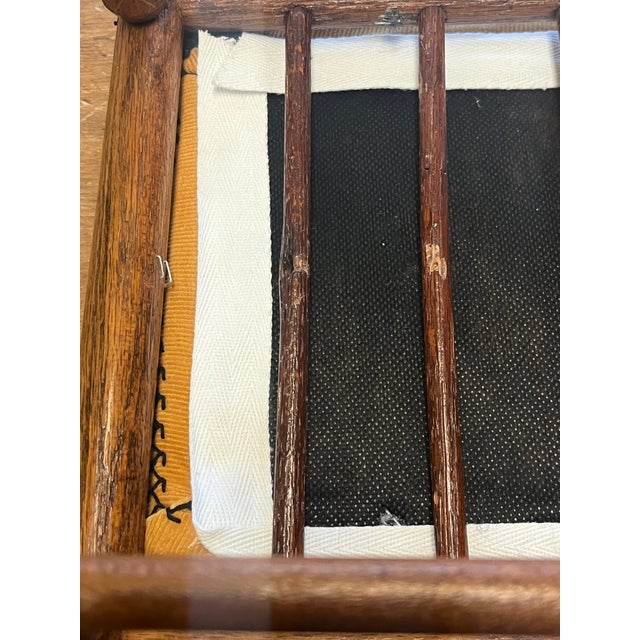 Antique French Provincial Walnut Footstool With Hand-Turned Legs & Blue/Yellow Patchwork Cushion For Sale - Image 9 of 10