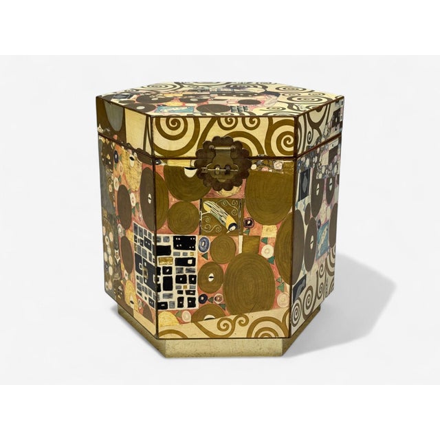 Arts & Crafts Austrian Modern, Storage Box, Gustav Klimt Style Wallpaper, 20th C. For Sale - Image 3 of 14