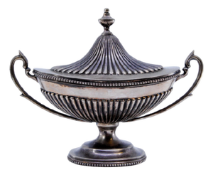 Silver Candy Box with Fluted Reliefs, Friezes, Pearls and Removable Lid
