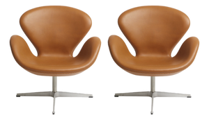Vintage Swivel Swan Chairs in Cognac Leather by Arne Jacobsen for Fritz Hansen, 1950s, Set of 2