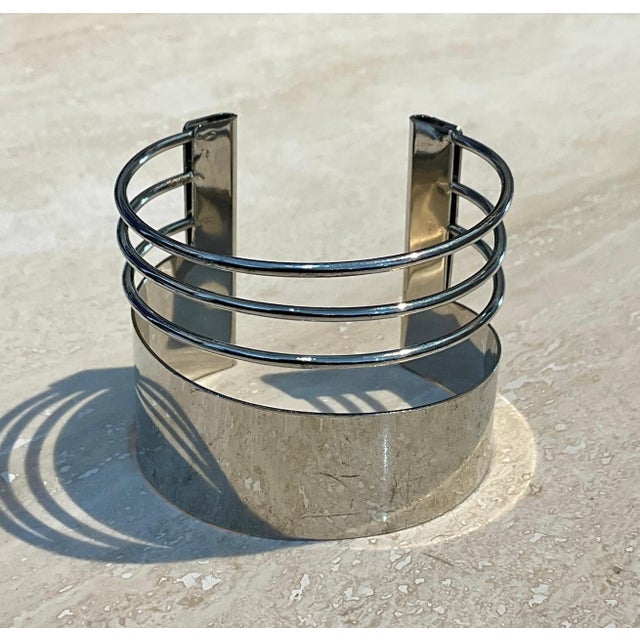 Vintage Silver Minimalist Adjustable Cuff Bracelet For Sale - Image 9 of 10
