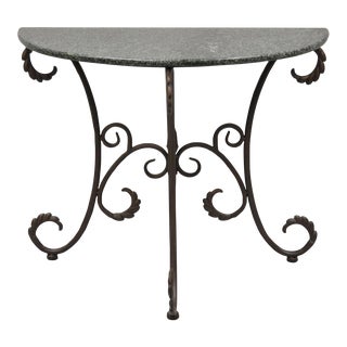 Art Nouveau French Style Metal Demilune Half Round Marble Console Table For Sale