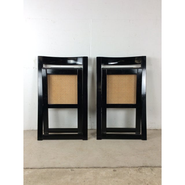 Set of 4 Folding Chairs With Black Lacquer Finish and Caned Seats For Sale - Image 13 of 18