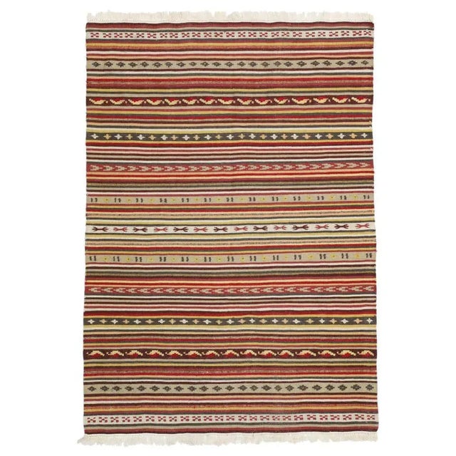 Vintage Turkish Striped Kilim Rug, 04'07 X 06'05 For Sale - Image 9 of 9