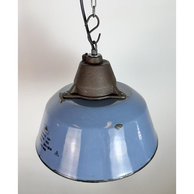 Metal Industrial Blue Enamel and Cast Iron Pendant Lamp, 1960s For Sale - Image 7 of 18