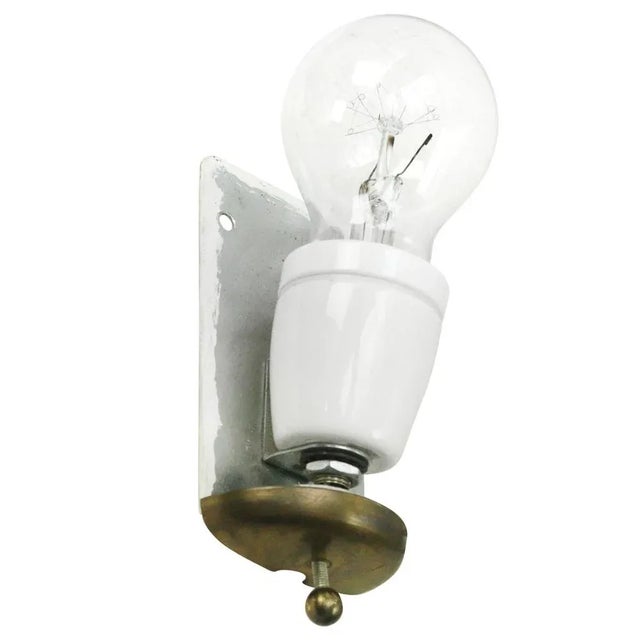 Vintage White Opaline Glass & Brass Wall Lamps For Sale - Image 5 of 6