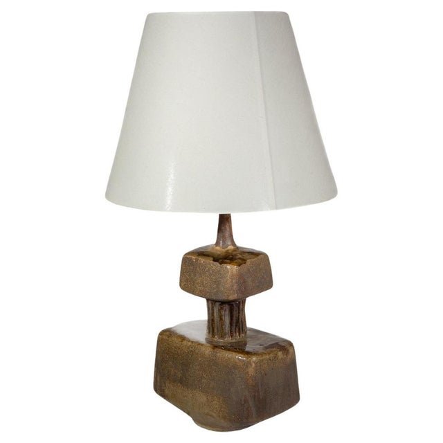 Beautiful designer ceramic vase - lamp base in various glazed brown earth tones and illuminated with an original white...