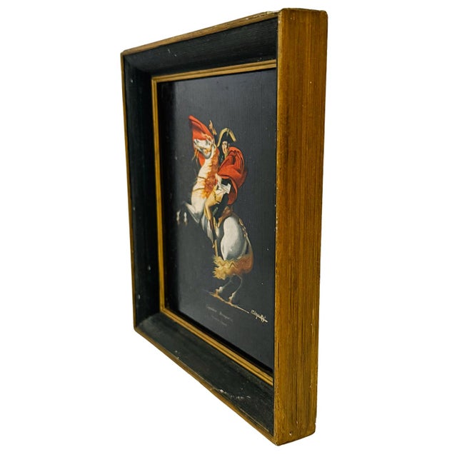 Vintage Miniature Oil Painting of Napoleon Crossing the Alps After Jacques-Louis David - Small Framed French Imperial Portrait Oil on Board For Sale In San Diego - Image 6 of 10