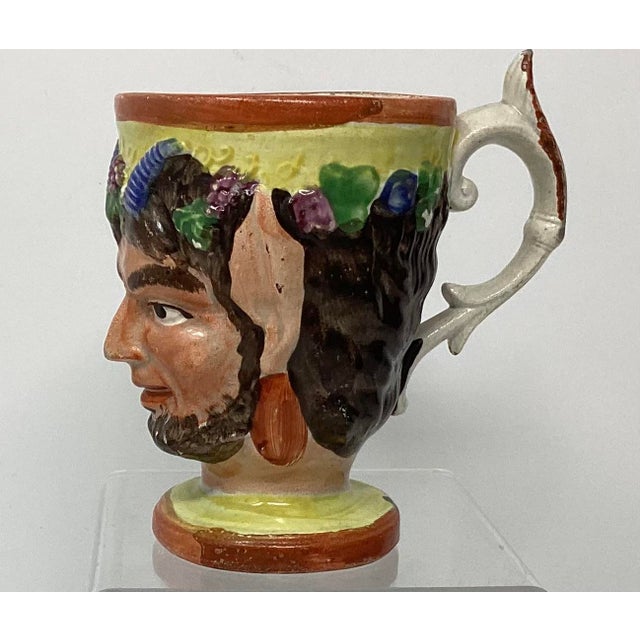 19Th C English Staffordshire Satyr pearlware mug with unusual bright colors.