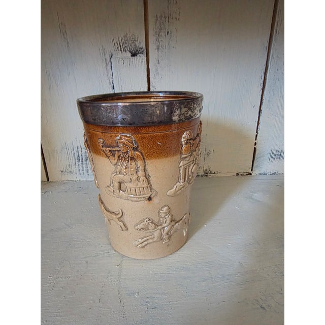 Ceramic Antique English Stoneware Beaker With Sterling Rim For Sale - Image 7 of 8
