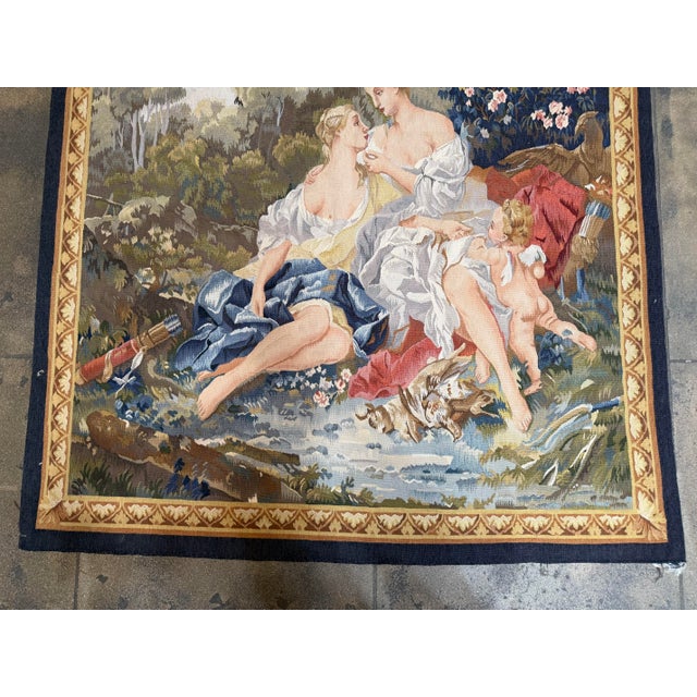 Vintage Pastoral Tapestry With Women and Cherubs For Sale - Image 4 of 8