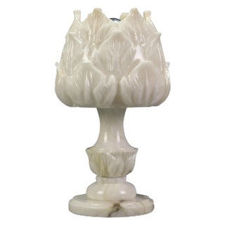Mid-Century Italian White Flower Alabaster Table Lamp, 1950s For Sale