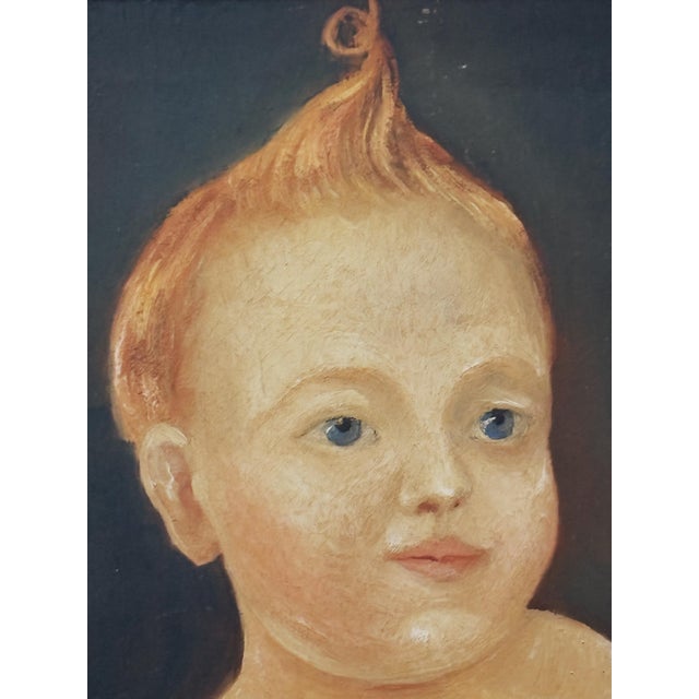 Oil on panel portrait of a young child, signed Strelecki at lower right. Executed in a restrained, folk-influenced style...