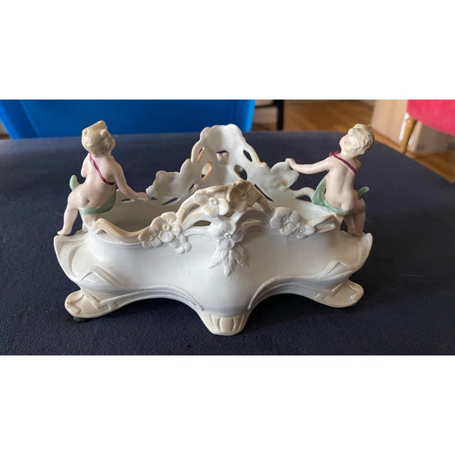 Antique Continental Bisque Porcelain Lot — Cherub Jardinière & Centerpiece Bowl, Victorian/Art Nouveau, Set of 2 For Sale In New York - Image 6 of 8