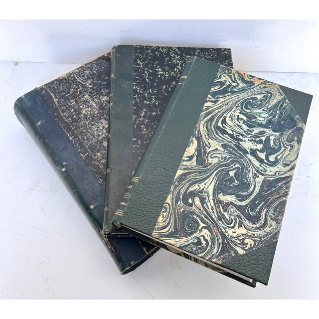 Animal Skin Antique French Green Leather Bound Books - Set of 3 For Sale - Image 7 of 13