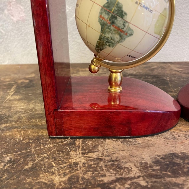 Bookends with Mahogany Globes and Brass Bases, 1980s, Set of 2 For Sale - Image 10 of 18