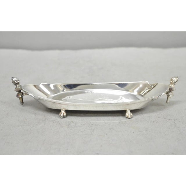 Antique French Renaissance Small Silver Plated Figural Twin Handle Trinket Dish For Sale - Image 17 of 17