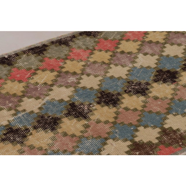Rug & Kilim Vintage Turkish Distressed Rug With Polychromatic Diamond Patterns - Rug & Kilim For Sale - Image 4 of 8
