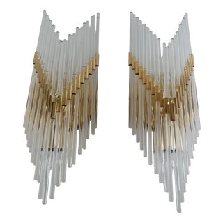 Tubular Crystal Glass Wall Lamps from Venini, Italy, 1970s, Set of 2 For Sale