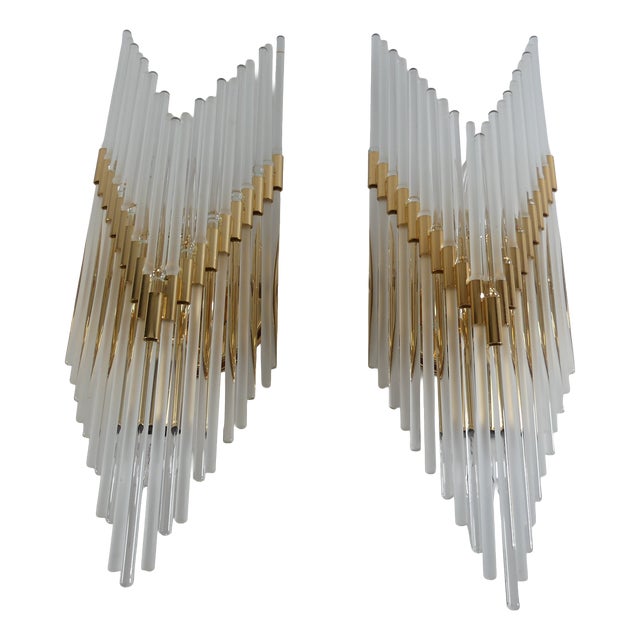 Tubular Crystal Glass Wall Lamps from Venini, Italy, 1970s, Set of 2 For Sale