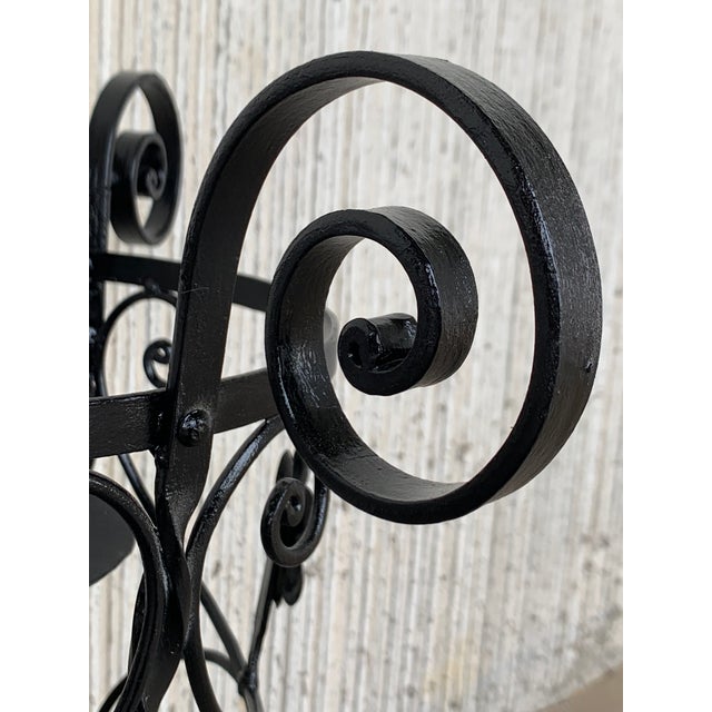 20th Century Set of Two Black Wrought Iron Painted Adjustable Plant Stands For Sale - Image 9 of 12