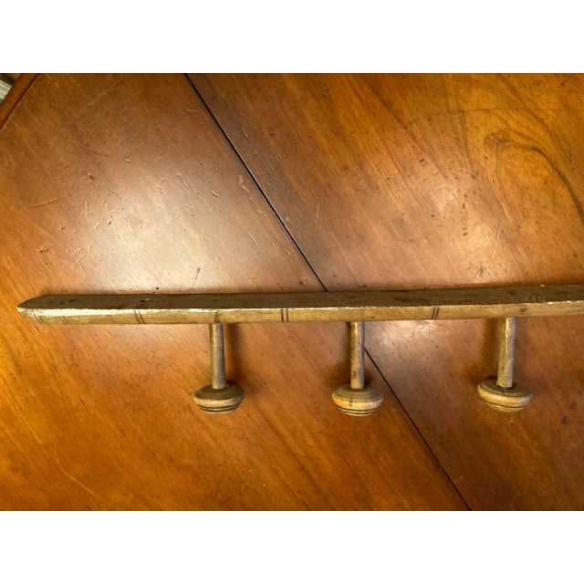 Wood Large Antique Late 19th Century French Elm Wood Faux Bamboo Hanging Hat Rack For Sale - Image 7 of 13