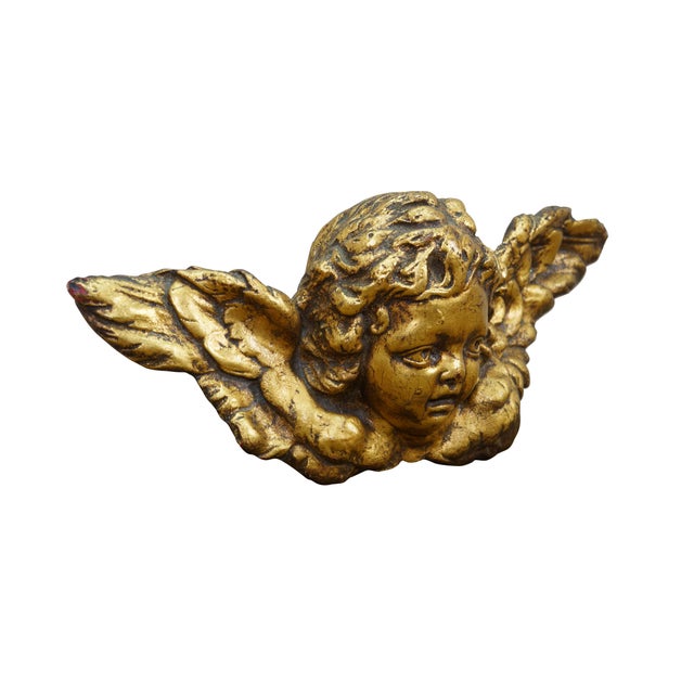 Rococo Vintage Baroque Rococo Gold Gilt Plaster Angel Cherub Putti Wall Bust Plaque 18" For Sale - Image 3 of 9