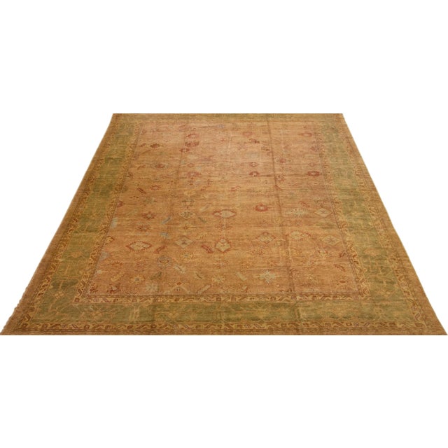 Turkish Vintage Turkish Oushak Brown & Green Handmade Oversize Floral Wool Rug For Sale - Image 3 of 7