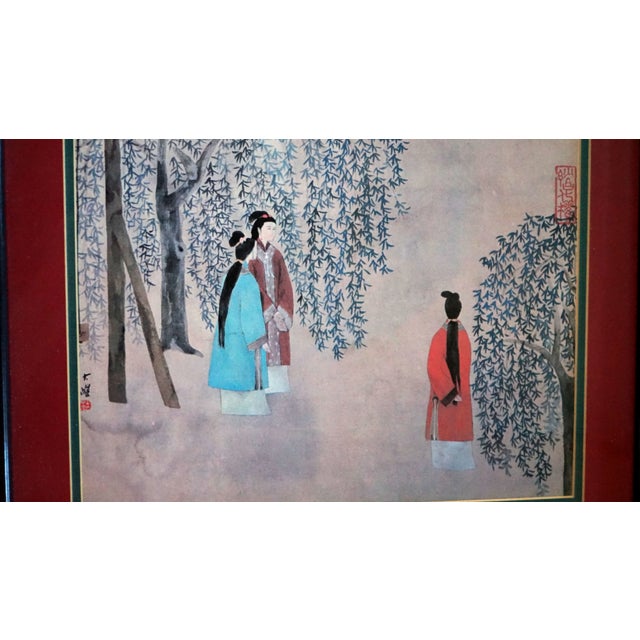 Mid 20th Century Chinese Figurative Garden Scene Watercolor Paintings, Framed - a Pair For Sale - Image 11 of 13