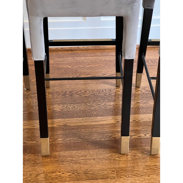 Wood Set of 4 Tov Velvet and Brass Bar Stools — Like New, Used for Staging Only For Sale - Image 7 of 9