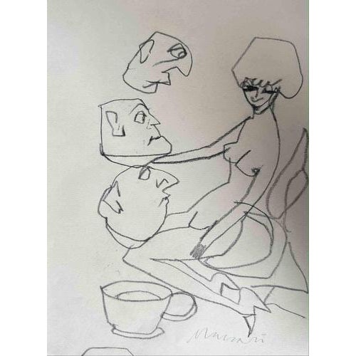 Polyamorous is a charcoal Drawing realized by Mino Maccari (1924-1989) in the 1960s. Hand-signed on the lower. Good...