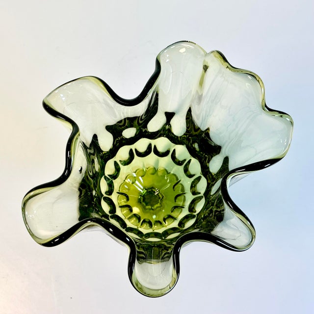 Mid-Century Boho Chic Compressed Viking Glass Handkerchief Rim Vase For Sale - Image 13 of 13