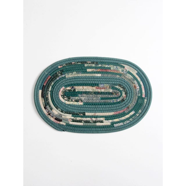 Green Vintage Handmade Braided Rag Rug For Sale - Image 8 of 11