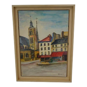 1980s Georges Wolinski "View of Paris" French Cityscape Oil Painting on Panel, Signed and Dated 1982
