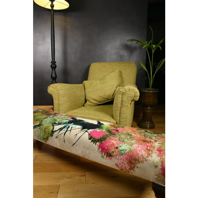 Antique Late Victorian Claw Ottoman in Timorous Beasties Pinyin Tree Velvet from Maple & Co, 1900s, in Good conditions....