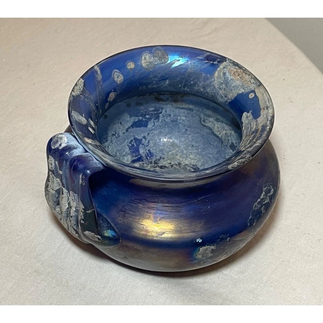 Glass Vintage Hand Blown Murano Seguso Italian Iridescent Blue Scavo Style Glass Vase For Sale - Image 7 of 13