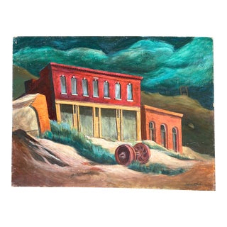 Vintage Colorado Oil Painting Mining Townscape Signed Patricia Tool For Sale