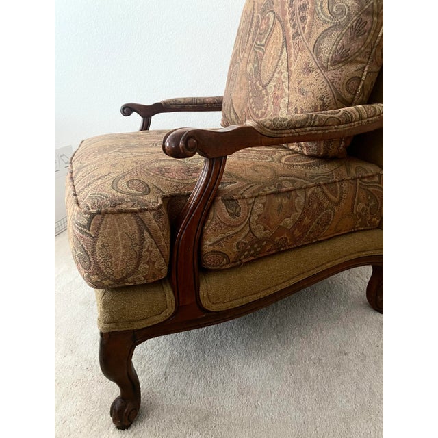 Camel Ethan Allen Wide Carved Bergere French Louis XV Style Harris Chair Excellent Condition For Sale - Image 8 of 16