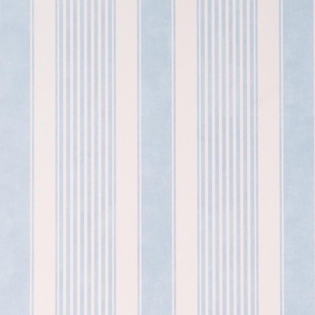 Sample - Schumacher Summerville Stripe Wallcovering In Sky For Sale