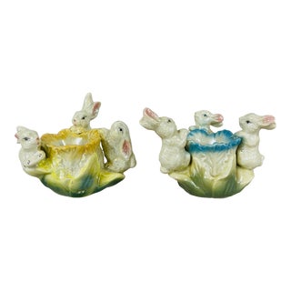 Majolica Rabbit Tea Light Holders - a Set For Sale