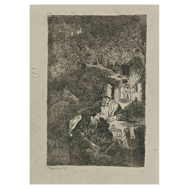 Charles Amand Durand after Rembrandt, The Rest on the Flight into Egypt, Engraving, 19th Century For Sale