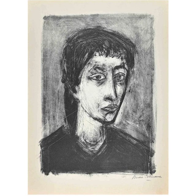 Portrait is an original artwork realized in the mid-20th-Century by André Minaux. Original Lithograph. Hand-signed but...