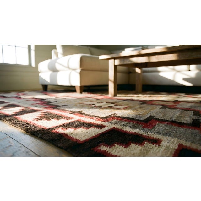 1920s Gray Geometric Tribal Antique American Navajo Rug 4' 9" X 8' 2" Flatweave Wool Carpet For Sale - Image 14 of 15