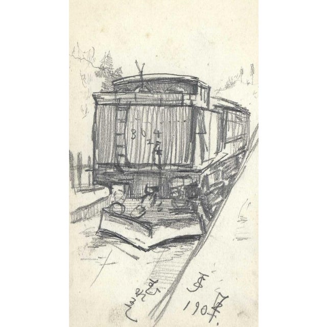 Drawing of a train car in Japan by a Japanese artist. Some pages are signed by the artist Shirosu and dated, this one is...