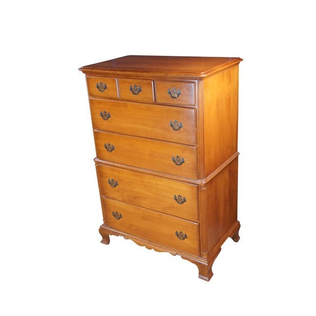 Chippendale Early 20th Century Kling Olde Orchard Maple Colonial Chippendale Tallboy Dresser Chest of Drawers For Sale - Image 3 of 11