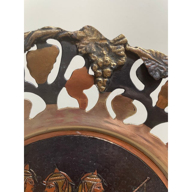 Mid-Century Modern Vintage Egyptian Brass and Mixed Metals Plate of Three Musicians For Sale - Image 3 of 11
