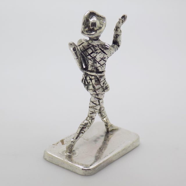 1970s Vintage Italian Handmade Genuine Silver Harlequin Carnival Character Commedia Dell'Arte Figurine For Sale - Image 5 of 10