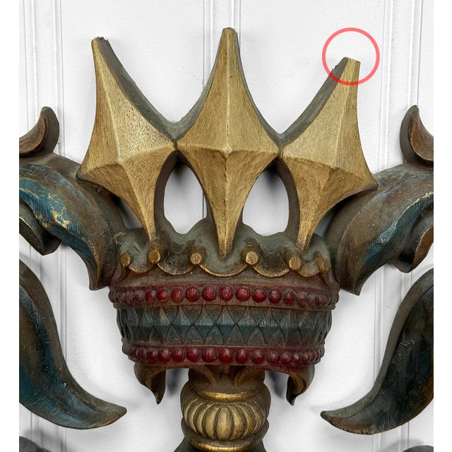 Vintage 38" Heraldry Coat of Arms Wall Art Hanging Sculpture For Sale - Image 6 of 14