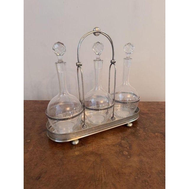 Antique Edwardian Glass Decanters and Silver Plated Stand, 1900, Set of 4 For Sale - Image 3 of 7